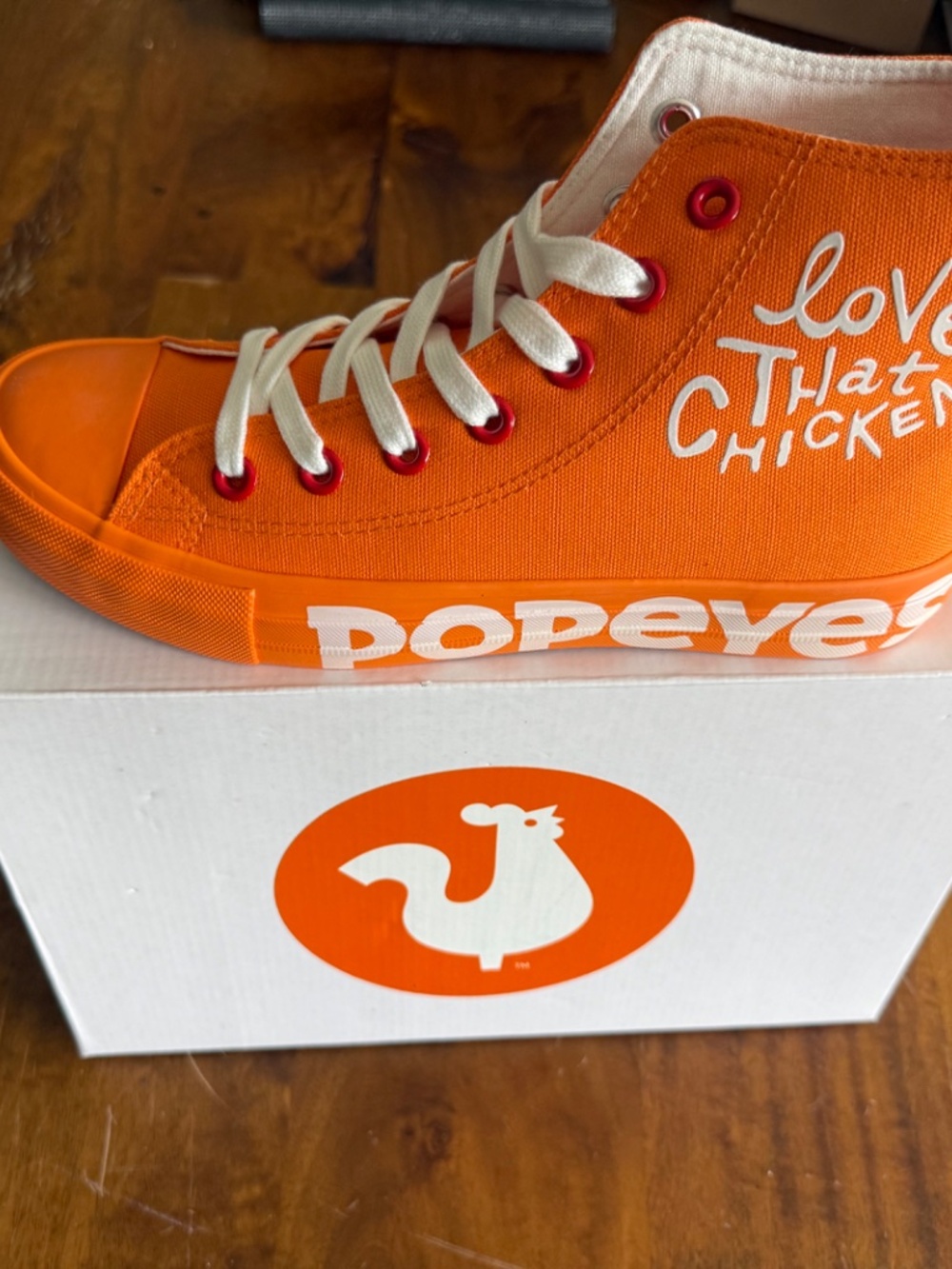 Popeyes Cajun Kicks Sneakers M8/W10 Unisex Orange High Top “Love That Chicken”
